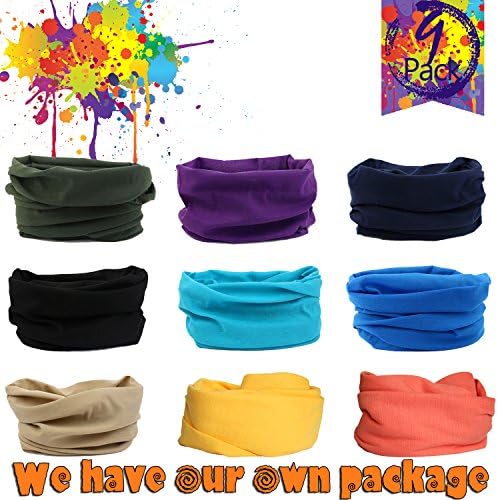 Pack of 9pcs,Outdoor Multifunctional Sports Magic Scarf,Magic Bandanas Tube, Seamless Scarf, Collars Muffler Scarf Face Mask, High Elastic Magic Headband with Uv Resistance,Headscarves(Solid Color 9)
