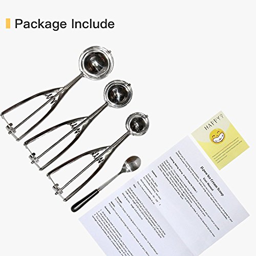 Ice Cream Scoop, JLPOW 4 Packs Stainless Steel Cookie Scoop with Trigger Release, Ice Cream Scooper, Water Melon Baller, Ideal For Scoop And Drop Cookie Dough, Cake Pops, Dipper For Fruits