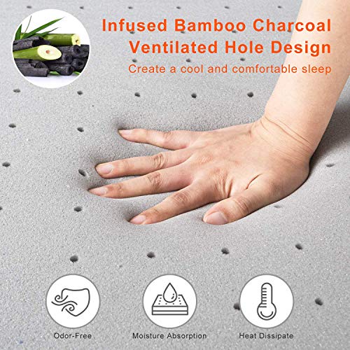 Maxzzz Memory Foam Mattress Topper King, 2 Inch Bamboo Charcoal