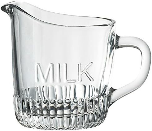 Milk Creamer Clear Crystal Glass Pitcher | Liquid Dispenser with Handle | Coffee Latte or Tea (Milk)