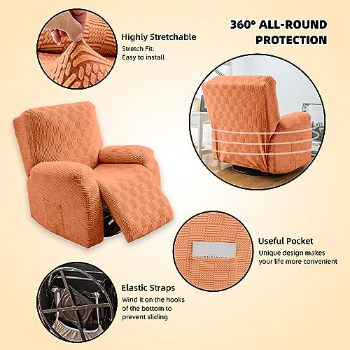 OKYUK Relax Armchair Cover, High Elasticity for Relax Reclining Armchair 4 Pieces Recliner Cover with Side Pockets, Removable and Washable Protective Covers (Orange Stripe)