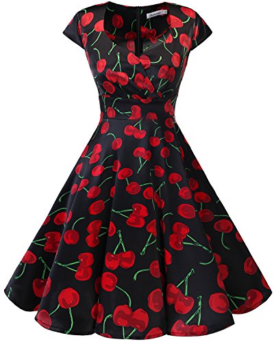white christmas dresses Zapaka Women Blue 1950s Dress Retro Style Swing Dress with Short Sleeves, Yellow / L main image 0