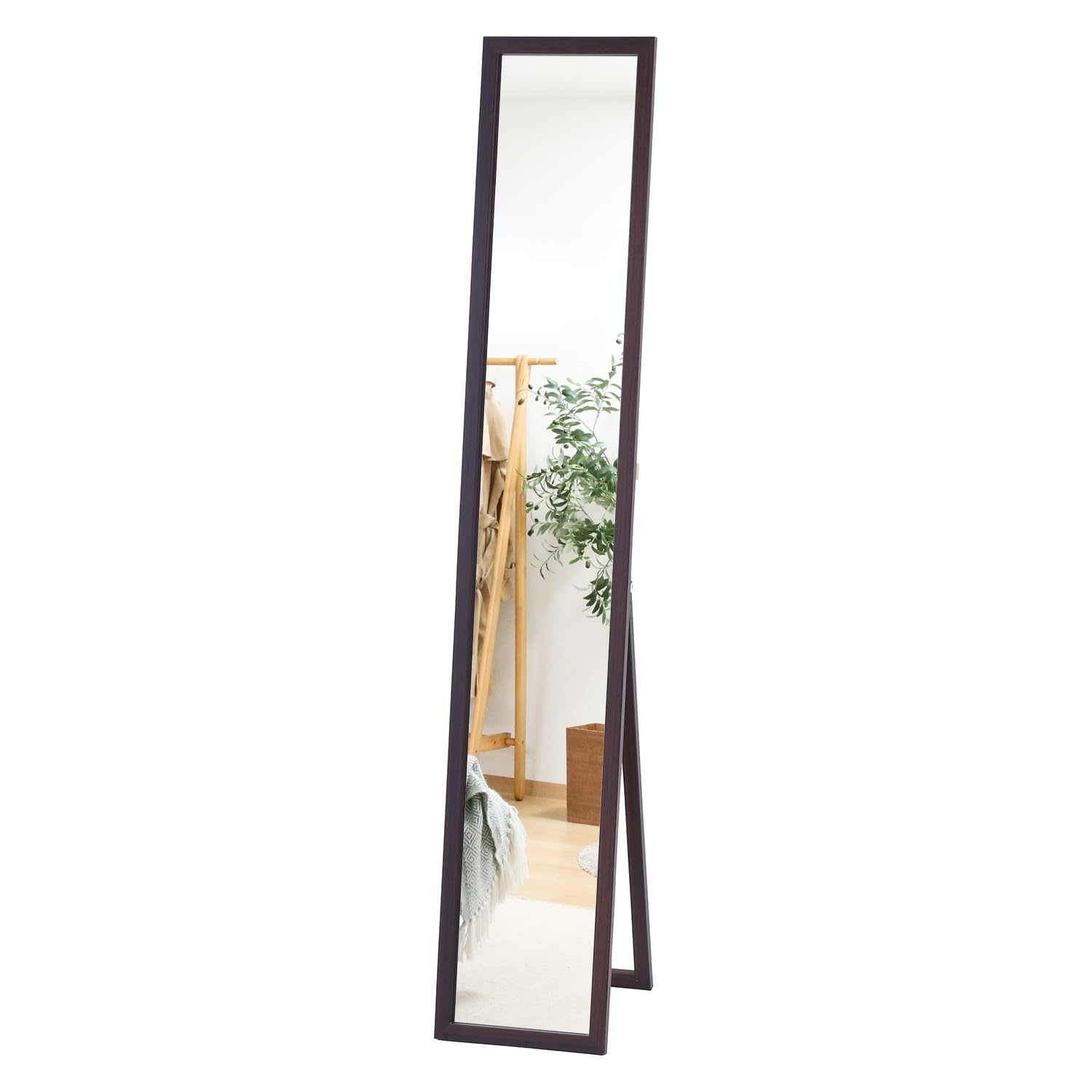 不二貿易 姿見 全身鏡 スタンドミラー 飛散防止加工 ルームミラー 木製 折りたたみ 一人暮らし 単身 幅27×奥行39×高さ147.5cm ブラウン 72091商品画像