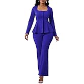 Ekaliy Women's 2 Piece Pants Suit Long Sleeve Blazer Flare Pant Set Casual Office Work Outfits