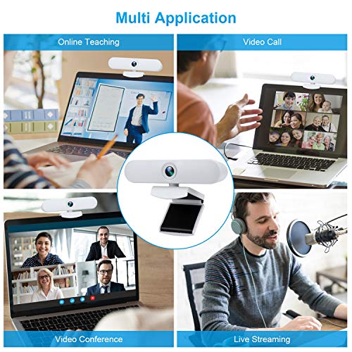 New Upgraded Webcam with Dual Microphone, USB Computer 1080P HD Streaming Web Camera 360°Rotatable for Desktop Laptop PC Mac with Flexible Rotatable Clip White