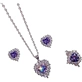 yuruyi Jewelry Set Necklace for Women, Silver/Gold Plated Adjustable Dainty Cubic Zirconia Trendy Choker Pendant Necklace+Earrings+Ring Jewelry Set for Women