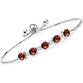 Gem Stone King 925 Sterling Silver Gemstone Birthstone and Lab Grown Diamond Tennis Bracelet for Women | Round 5MM and 2.5MM | Adjustable Bolo Design | Easy-On Easy-Off | Fully Adjustable Up to 9 Inch