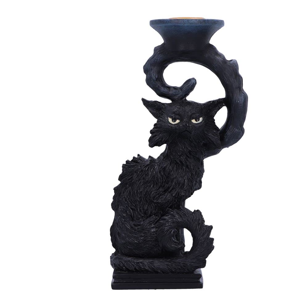 Nemesis Now Salem Cat Candlestick Holder 20cm – Gothic Black Cat Candle Holder – Hand-Painted Resin Ornament