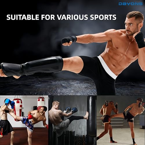 DAYONG Muay Thai Shin Guards, MMA Martial Arts Leg Instep Protection Pads, Boxing Shin Guard, Professional Sparring Protective Gear for Boxing Training Kickboxing Karate Taekwondo.