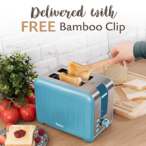 Wide Slot Toaster 2 Slice Retro Toaster, Matte Teal and Stainless Steel Small Toaster with
