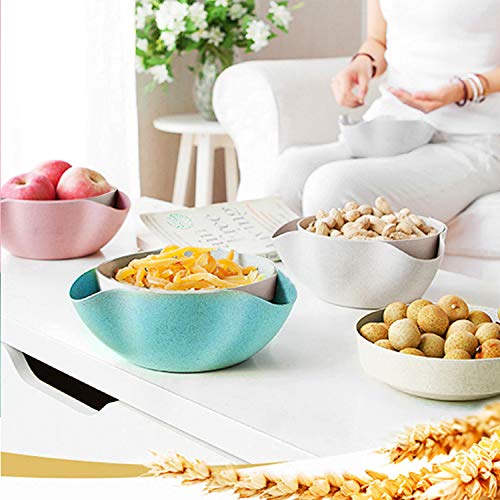 2 Pack Double Dish Pistachio Bowls - Snack Serving Bowls for Peanuts, Edamame, Cherries, Nuts Fruits and Candy, Snacks disc, Double Dish Nut Bowl with Shell Storage
