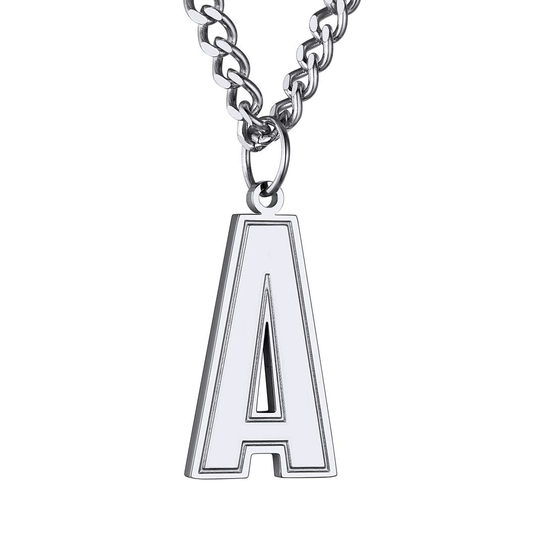 GoldChic Jewerly Letter A Pendant Necklace, 316L Stainless Steel Baseball Lovers Jewellery Gifts For Sport Men