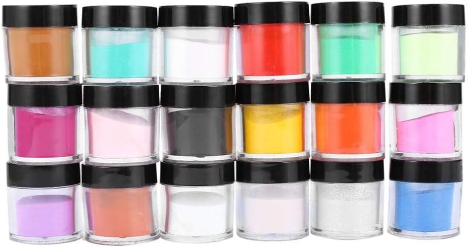 Acrylic Powder, 18 Colors Acrylic Nail Art Kits UV Gel Powder Non-Mica Pigment Powder Sand Design Decoration 3D Manicure (18 Colors)