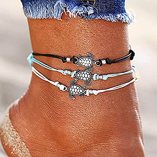 Women Turtle Anklet Adjustable Beach Layered Ankle Bracelets Boho Rope Anklet Bracelet Foot Jewelry For (C, One Size)