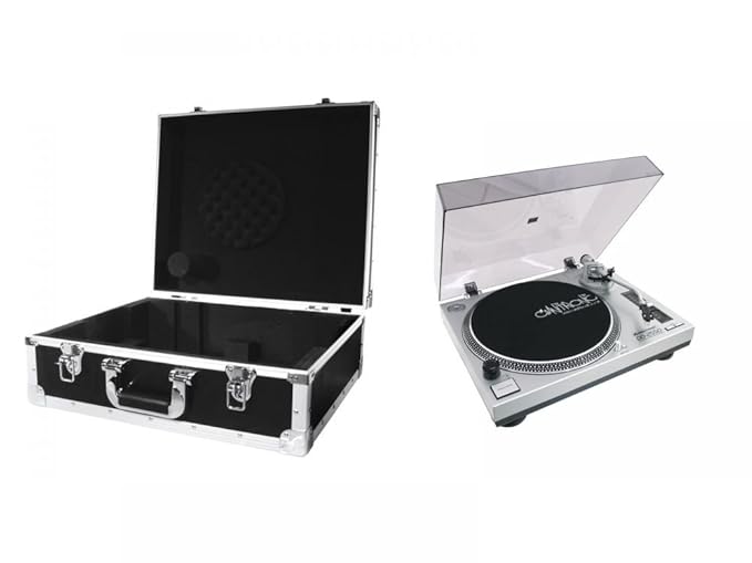 OMNITRONIC Set DD-2550 USB-Plattenspieler SIL + Case schwarz -S- 20000305