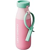 CHAKO LAB Ceramic Insulated Stainless Steel Water Bottle with Two Strap | BPA-Free Leak Proof | 17oz Bottle with Spout Lid & Straw | Peach