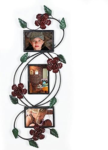 Brown Black 3-Opening Collage Bronze Iron Picture Rose Scroll Frame, 5 by 7-inch