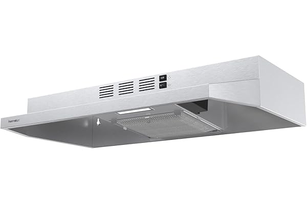 hermitlux Range Hood 30 Inch Under Cabinet, Convertible Kitchen Exhaust Fan, Stainless Steel Vent Hood with LED Light