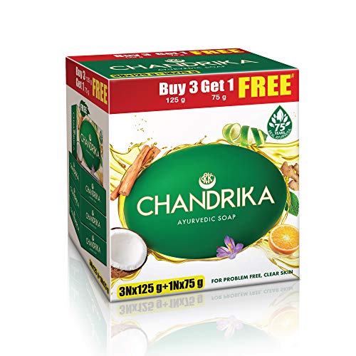 Chandrika Ayurvedic Handmade Soap, 125g (Pack of 3) with Free 75g