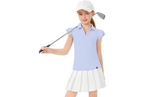 Soneven Girls Ruffle Sleeve Polo Shirts V-Neck Golf Tennis T-Shirts Uniform Shirts Quick Dry for 4-14 Years