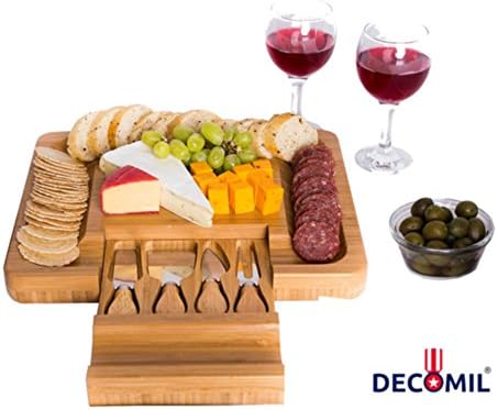 DECOMILBamboo Cheese Board and Knife Set, Charcuterie Board Set, Cheese Board and Cutlery Set, Cheese Cutting Board,%100 Bamboo and Durable