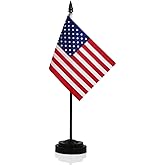 ANLEY American Deluxe Desk Flag Set - 6 x 4 inch Miniature US National Desktop Flag with 12" Solid Pole - Vivid Color and Fade Resistant - Black Base and Spear Top