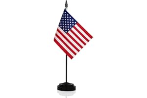 ANLEY American Deluxe Desk Flag Set - 6 x 4 inch Miniature US National Desktop Flag with 12" Solid Pole - Vivid Color and Fade Resistant - Black Base and Spear Top