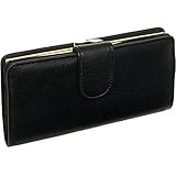 Mundi Women Leather Suburban Rio Clutch Checkbook Wallet (Black w/Gold Hardware)