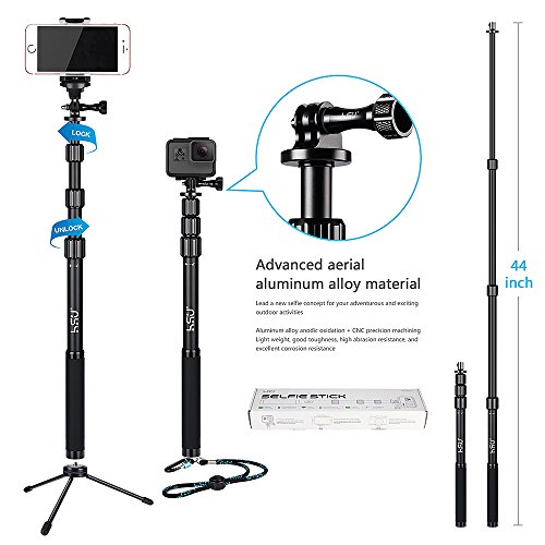 HSU-Handheld-Monopod-Extension-Pole-With-Phone-Clip-HolderTripod-Stand-Waterproof-Selfie-Stick-for-GoPro-Hero-65-BlackSession-Digital-Cameras-and-Cell-Phone-Extendable-At-44