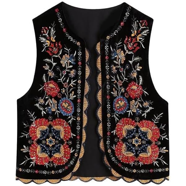 トップス Flower Embroidered Design Fringe Vest NUFIWI Women Vintage Embroidered Floral Vest Top Y2k
