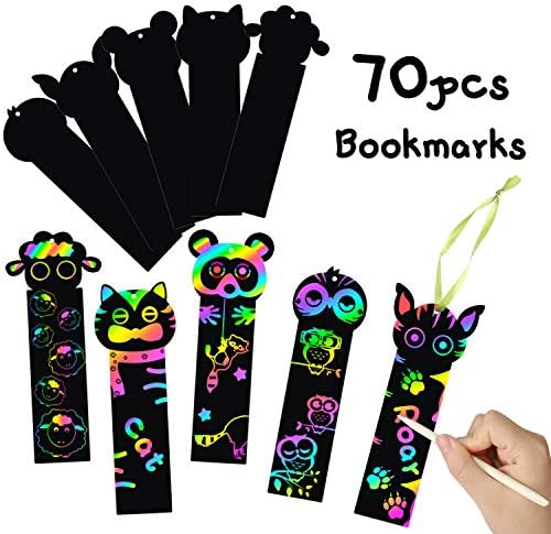 MALLMALL6 70Pcs Animal Scratch Bookmarks Rainbow Scratch DIY Dangle Tags Celebration Favors Theme Birthday Celebration Classroom College Provides Decorations Crafts Package for Youngsters