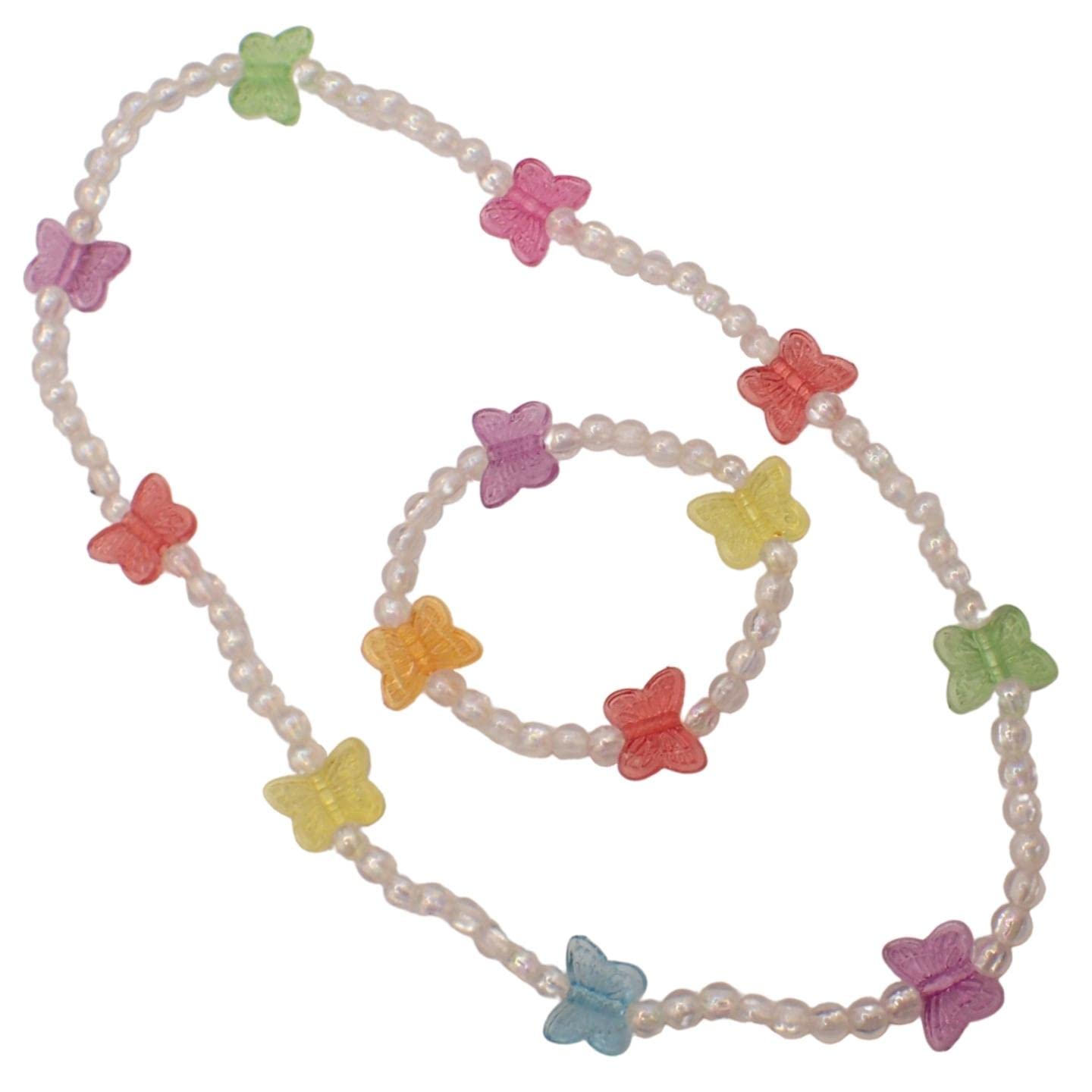 Topkids Accessories Children's Plastic Bead Necklace & Bracelet Sets, Colourful Chunky Jewellery For Kids Costume Party Game Prizes, Perfect For Party Bag (Multicolour Butterfly Beads)
