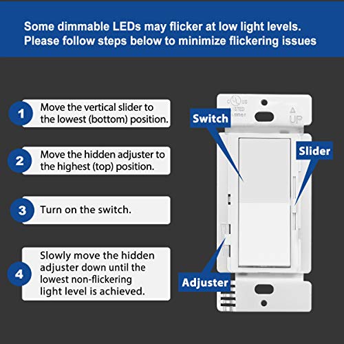 [10 Pack] BESTTEN Dimmer Light Switch, Single Pole or 3 Way, for