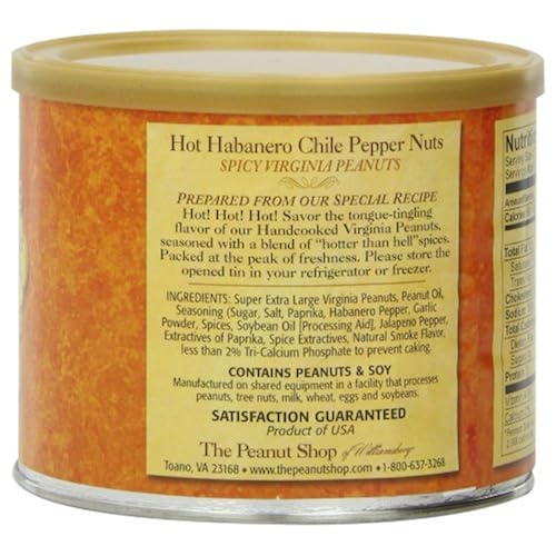 The Peanut Shop of Williamsburg Hot Habanero Chile Pepper Nuts, 10.5-Ounce Tin Grocery & Gourmet Food, Cooking & Baking, Nuts & Seeds, Peanuts