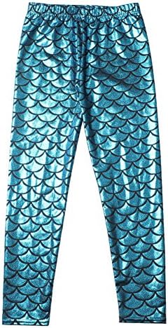 Fangcheng 4-12Y Girls Fish Scale Mermaid Skinny Leggings Stretchy Slim Pants Girls Leggings
