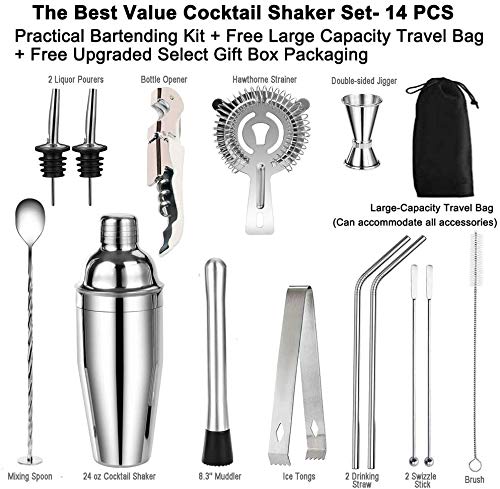Cocktail Set 750 ML Cocktail Shaker, Cocktail Bar Set Bar Zubehör - 14 Teiliges Professionelles Edelstahl Cocktail… – Bild 3