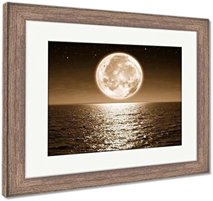 Ashley Framed Prints Full Moon, Wall Art Home Decoration, Sepia, 26x30 (frame size), Rustic Barn Wood Frame, AG5759329