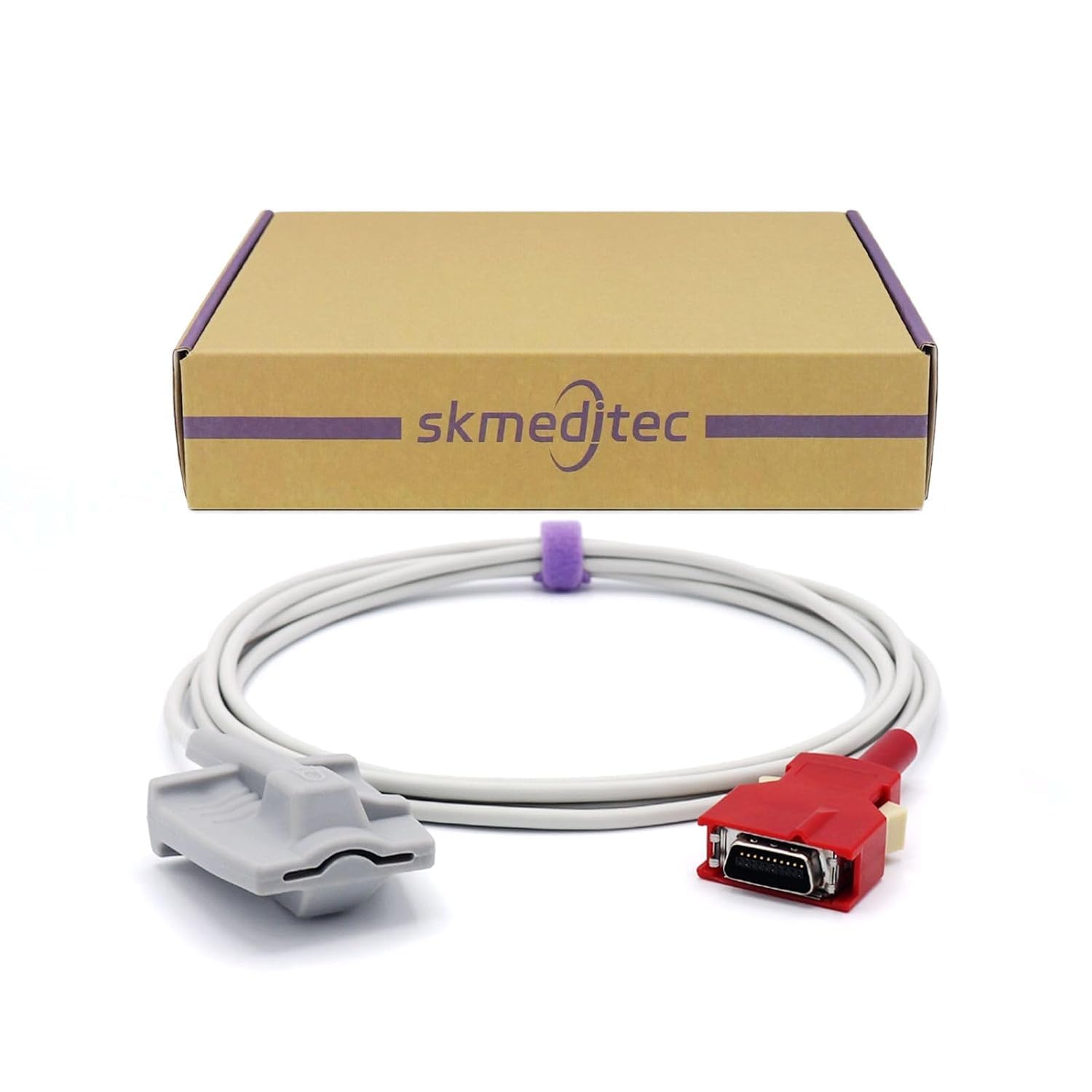 skmeditec Compatible with Masimo SpO2 Sensor Direct-Connect Probe, 9.8 FT Large Silicone Soft Finger Sleeve Cable with 20 Pins Red Connector, Replacement Cord for 2643 2644 with Chip