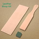 Leather Honing Strop, GOCHANGE 3 Pcs Sharpening Knives Chisel Tools Wide Wooden Double Sided Leather Paddle Strop + 1.41 oz Polishing Compounds + 12x2.4x0.07 inch Best Vegetable Tanned Leather