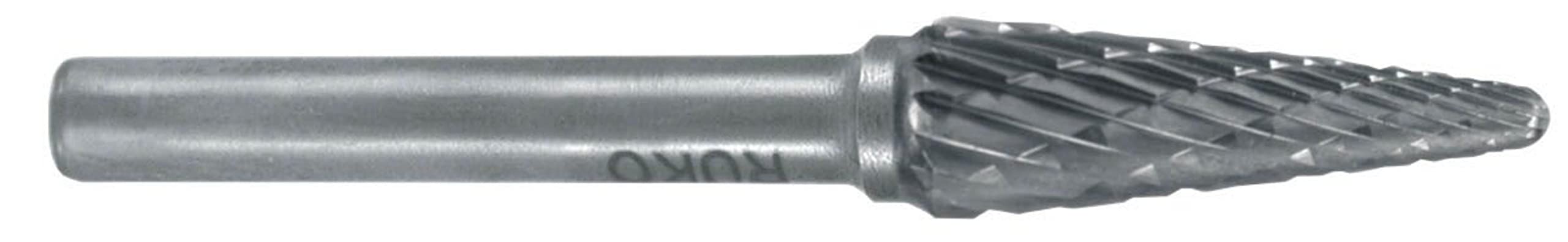 RUKO Tungsten Carbide Rotary Burr with Cross Teething, L Round Cone (KEL) Shape, Bright Finish, 12.0 mm Diameter, 77 mm Length, R116236