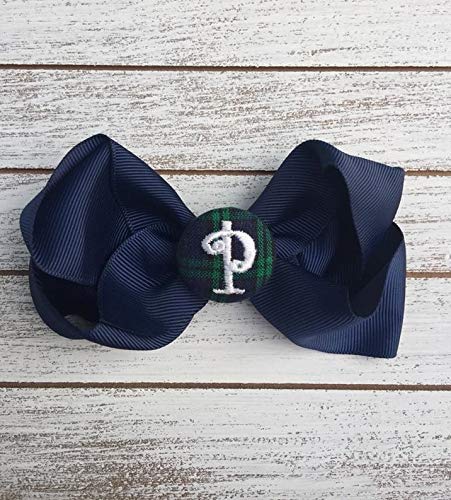 White Monogrammed Navy Blue Hair Bow For Girls 4 Medium Size With