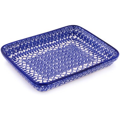 Click Here to See More Images Polish Pottery Rectangular Baker 12-inch Winter Blue