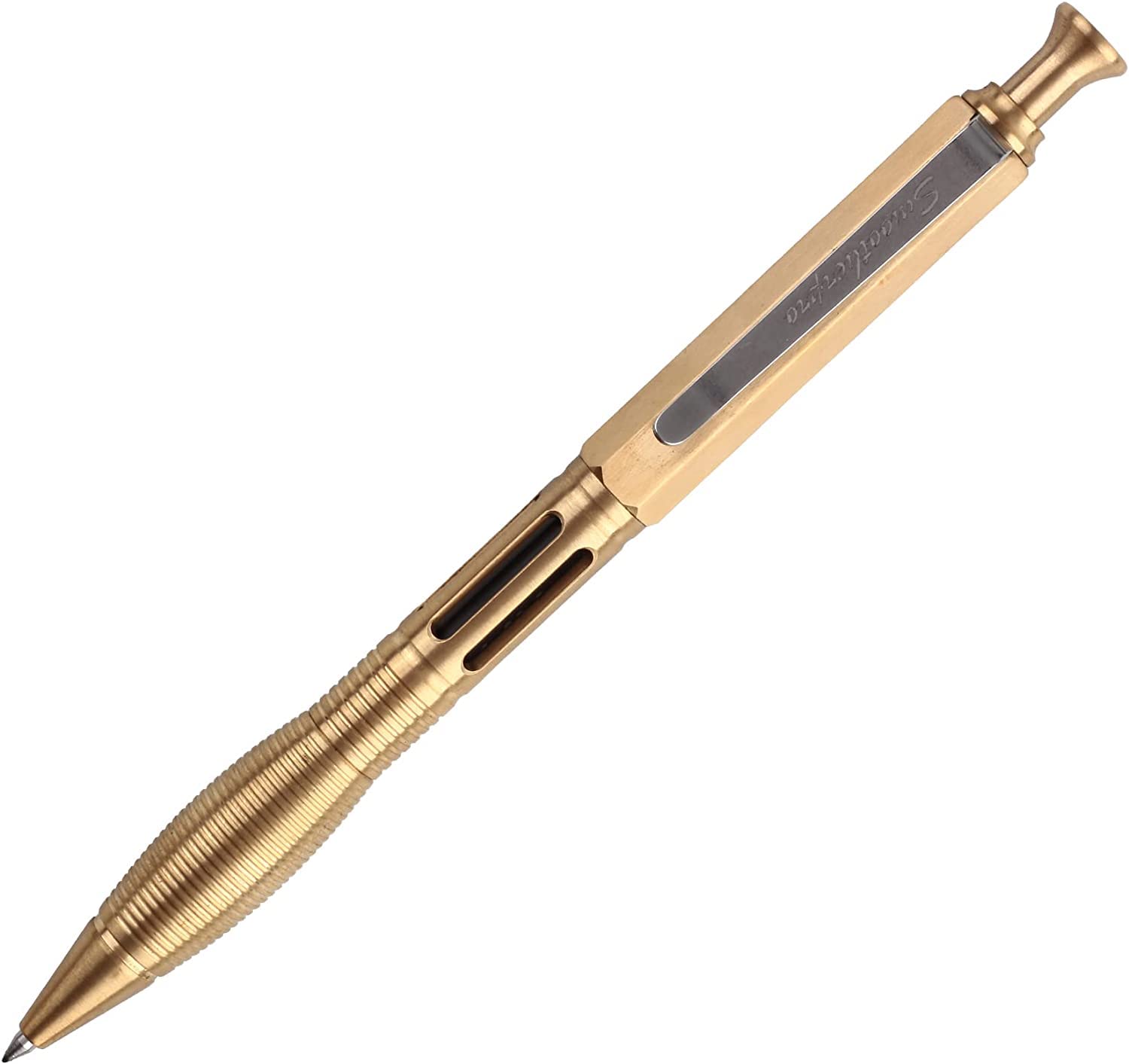 SMOOTHERPRO Solid Brass Ballpoint Pen Click Push Retractable Gel Pen Compatible with Pilot G2 Refill Stainless Steel Clip Wide Grip Extra Weight Color Natural(PRG130NL)