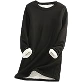 PEHMEA Women's Warm Sherpa Lined Fleece Pullover Winter Crewneck Sweatshirt Loungewear Tunic Tops