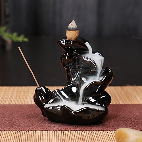 YZGS Porcelain Ceramic Glaze Smoke Cone Burner Backflow Incense Censer Tower Holder For Home Car Decor Buddhist Yoga Meditation HYLL