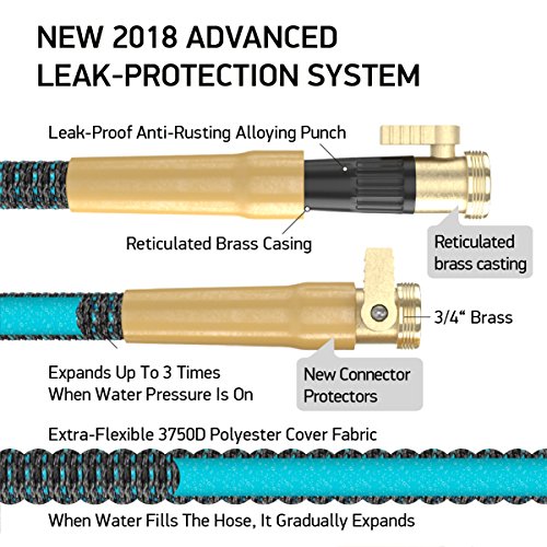 [NEW 2018] Expandable Garden Hose 50Ft Extra Strong â€“ Brass Connectors w/Protectors 100% No-Rust & Leak, 9-Way Spray Nozzle - Best Water Hose for Pocket Use - 100% Flexible Expanding up to 50 ft