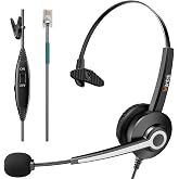 Phone Headsets for Office Phones, Corded Telephone Headset Mono w/Noise Canceling Mic - Headset for Phones Landline Office Compatible with Polycom Plantronics Nortel Toshiba Mitel ShoreTel