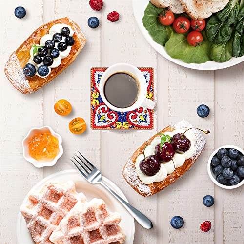 4 Pcs Diamond Paintings Coasters, DIY Coasters Small Diamond Painting Kits for Beginners, Adults & Kids Diamond Art Craft Supplies Christmas Gift Home Decor(without iron holder)