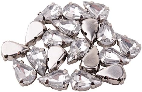 Pandahall 50pcs Clear Teardrop Shape Sew on / Glue on Acrylic Rhinestone Montee Beads with Brass Findings, Platinum, 10x6x5mm
