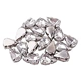 Pandahall 50pcs Clear Teardrop Shape Sew on / Glue on Acrylic Rhinestone Montee Beads with Brass Findings, Platinum, 10x6x5mm